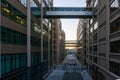 New York  USA - January 21  2021: Building connected by sky bridge in Dumbo  Brooklyn. Street separating buildings Royalty Free Stock Photo