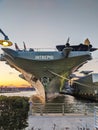 Exterior view of the USS Intrepid Sea, Air & Space Museum, a historic aircraft carrier located Royalty Free Stock Photo