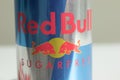 New York, USA - 1 January 2021: Red Bull energy drink sugar free logo close-up, Illustrative Editorial