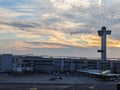 View of the air traffic control tower at John F. Kennedy International Airport from Terminal 4 Royalty Free Stock Photo