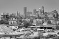 Manhattan seen from Brooklyn industrial neighborhood on a hazy summer day