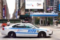 NEW YORK, USA - July 10, 2019: NYPD car on background of New York Police Department on downtown of Manhattan Royalty Free Stock Photo