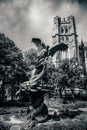 NEW YORK, USA - JULY 13, 2016: statue near St.John cathedral the