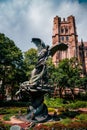 NEW YORK, USA - JULY 13, 2016: statue near St.John cathedral the