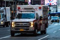 New York, USA - June 21, 2019: In the evening, a ambulance car with the flashing lights in Manhattan - image Royalty Free Stock Photo