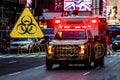 New York, USA - June 21, 2019: In the evening, a ambulance car with the flashing lights in Manhattan - image Royalty Free Stock Photo