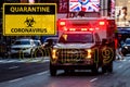 New York, USA - June 21, 2019: In the evening, a ambulance car w Royalty Free Stock Photo