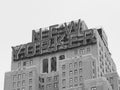 Monochrome image of the Wyndham New Yorker Hotel located in Midtown Manhattan.