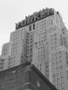 Monochrome image of the Wyndham New Yorker Hotel located in Midtown Manhattan.