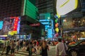 New York,USA- JUNE 15 ,2018: People visit on street Times Square at night .This Place is world's most visited tourist i Royalty Free Stock Photo