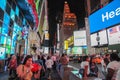 New York,USA- JUNE 15 ,2018: People visit on street Times Square at night .This Place is world's most visited tourist i Royalty Free Stock Photo