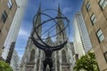 New York, USA June 4, 2024: Statue of Atlas and St. Patrick\'s Cathedral on Fifth Avenue, Manhattan