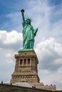 New York, USA - June 7, 2019: Statue of Liberty on Liberty Island closeup with blue sky in New York City Manhattan Royalty Free Stock Photo