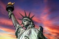 New York, USA June 1, 2023: The Statue of Liberty at sunrise, holding her huge torch in the Big Apple Royalty Free Stock Photo