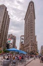 New York, USA - June 12, 2014: View of Flatiron Building on the street of Broadway in New York City Royalty Free Stock Photo