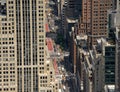 New York, USA - June 8, 2018: View from skyscrapers on the streets of New York City. Top view on the street with cars on the road Royalty Free Stock Photo