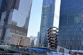 New York, New York / USA - March 09 2019: Vessel, Hudson Yards under construction, with workers