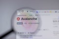 New York, USA - 1 May 2021: Avalanche AVAX cryptocurrency logo close-up on website page, Illustrative Editorial