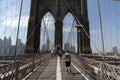 NEW YORK, USA, MAY 2 2019 - Brooklyn bridge full of tourists Royalty Free Stock Photo