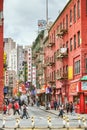 Bustling street in the Manhattan Chinatown, one of the oldest Chinese ethnic enclaves.