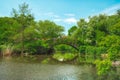 New York City Central Park. The Pond and Gapstow Bridge. Royalty Free Stock Photo
