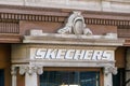 NEW YORK, USA - MAY 15, 2019: Close up view of a sign outside a Skechers store in New York