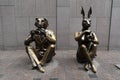 NEW YORK, USA - MAY 5 2019 - Dog and bunny photographer statue