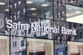 NEW YORK, USA - MAY 15, 2019: The glass windows of the Safra National Bank building reflect the facades of other