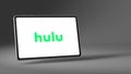 New York, USA - 1 May 2023: Hulu Logo on Tablet Screen Animation, Illustrative Editorial
