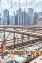 New York, USA- May 21, 2014. Love locks on Brooklyn bridge in Ne Royalty Free Stock Photo