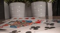 Low angle close up macro view of playing cards on a casino table. Sliding through the cards Royalty Free Stock Photo