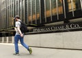 New York, USA - May 26, 2018: A man pass near JPMorgan Chase & C