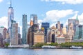 NEW YORK, USA - MAY 16, 2019: One World Trade Center and skyline panorama of downtown Financial District and the Lower Royalty Free Stock Photo