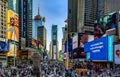 New York, USA May 31, 2023: Panoramic photo of Times Square in the heart of Manhattan and the Big Apple, a place known worldwide Royalty Free Stock Photo