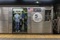 Passengers travelling on a subway train in New York City Royalty Free Stock Photo