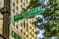 New York, USA May 31, 2023: Photograph of the sign of the famous Rockefeller Center, located in the heart of Manhattan.