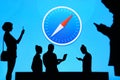 NEW YORK, USA, 25. MAY 2020: Safari graphical web browser developed by Apple Group of business people chat on mobile phone and