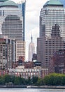 NEW YORK, USA - MAY 16, 2019: Skyline panorama of downtown Financial District and the Lower Manhattan with view to Royalty Free Stock Photo
