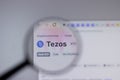 New York, USA - 1 May 2021: Tezos XTZ cryptocurrency logo close-up on website page, Illustrative Editorial