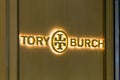 NEW YORK, USA - MAY 15, 2019: Tory Burch logo sign on a Store. Tory Burch is an American fashion designer, businesswoman Royalty Free Stock Photo