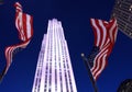 New York, USA - May 25, 2018: US flags near the Rockefeller Cent Royalty Free Stock Photo