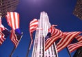 New York, USA - May 25, 2018: US flags near the Rockefeller Cent Royalty Free Stock Photo