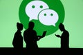 NEW YORK, USA, 25. MAY 2020: WeChat Chinese messaging, social media and mobile payment app Group of business people chat on mobile