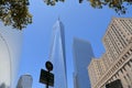 New York USA, modern abstract architecture and scyscrapers against clean blue sky, Freedom tower, Manhattan Royalty Free Stock Photo