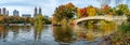 View of autumn landscape. boats on the lake in Central Park. New York City. USA Royalty Free Stock Photo