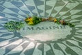 NEW YORK, USA - NOVEMBER 22, 2016: Strawberry Fields mosaic in the floor of Central park in New York City, USA Royalty Free Stock Photo