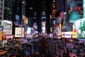 Times square busy with pedestrians and commotion in New-York