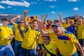 NEW YORK, USA - NOVEMBER 22, 2016: Unidentified ecuadorian fans celebrating the victory of Ecuador outside of Metlife Royalty Free Stock Photo