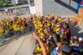 NEW YORK, USA - NOVEMBER 22, 2016: Unidentified ecuadorian fans in the line to enter to Metlife Stadium to see the Royalty Free Stock Photo