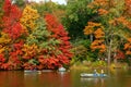 View of autumn landscape. boats on the lake in Central Park. New York City. USA Royalty Free Stock Photo